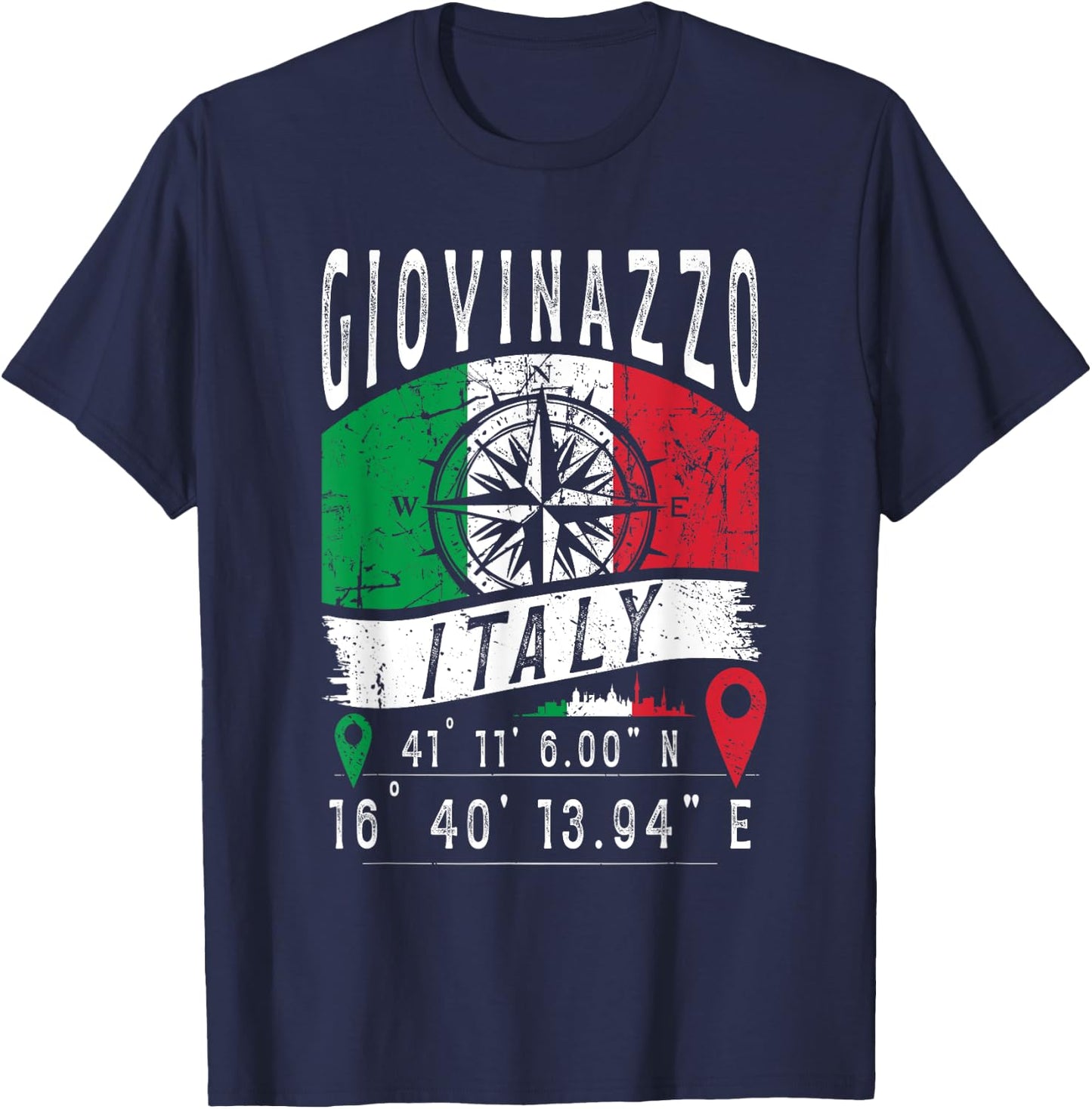 Giovinazzo Italy Flag Italia GPS Coordinates Of Giovinazzo T-Shirt - T-Shirt | Navy