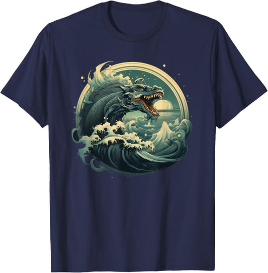 Leviathan Sea Monster Creature Cryptid Animal Ocean Graphic T-Shirt - T-Shirt | Navy