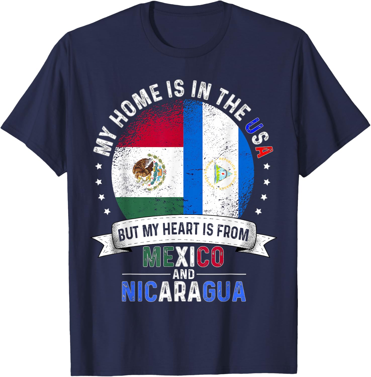 American Mexican Nicaraguan Flags USA Mexico Nicaragua T-Shirt - T-Shirt | Navy