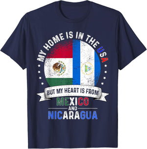 American Mexican Nicaraguan Flags USA Mexico Nicaragua T-Shirt - T-Shirt | Navy