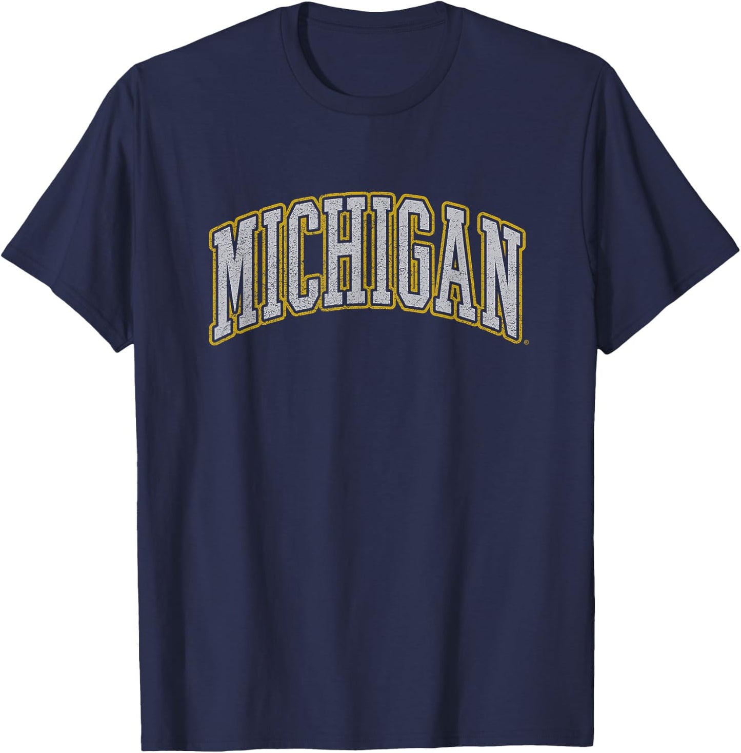University of Michigan Wolverines U of M Distressed School T-Shirt - T-Shirt | Navy