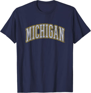 University of Michigan Wolverines U of M Distressed School T-Shirt - T-Shirt | Navy