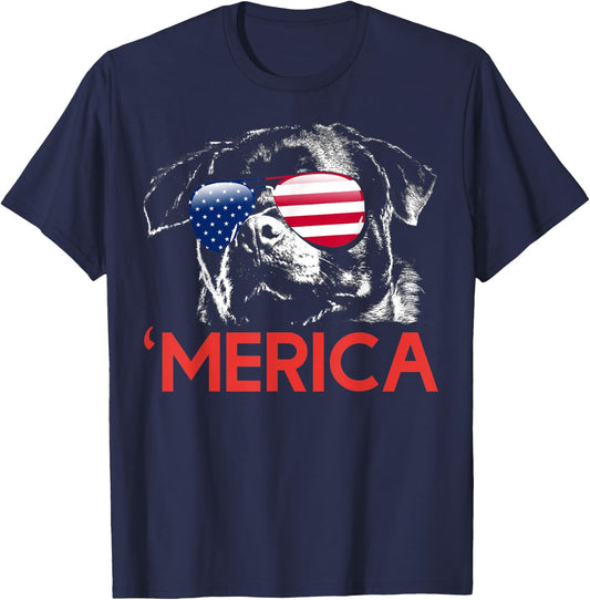 Merica Rottweiler American Flag 4th of July T-Shirt - T-Shirt | Navy