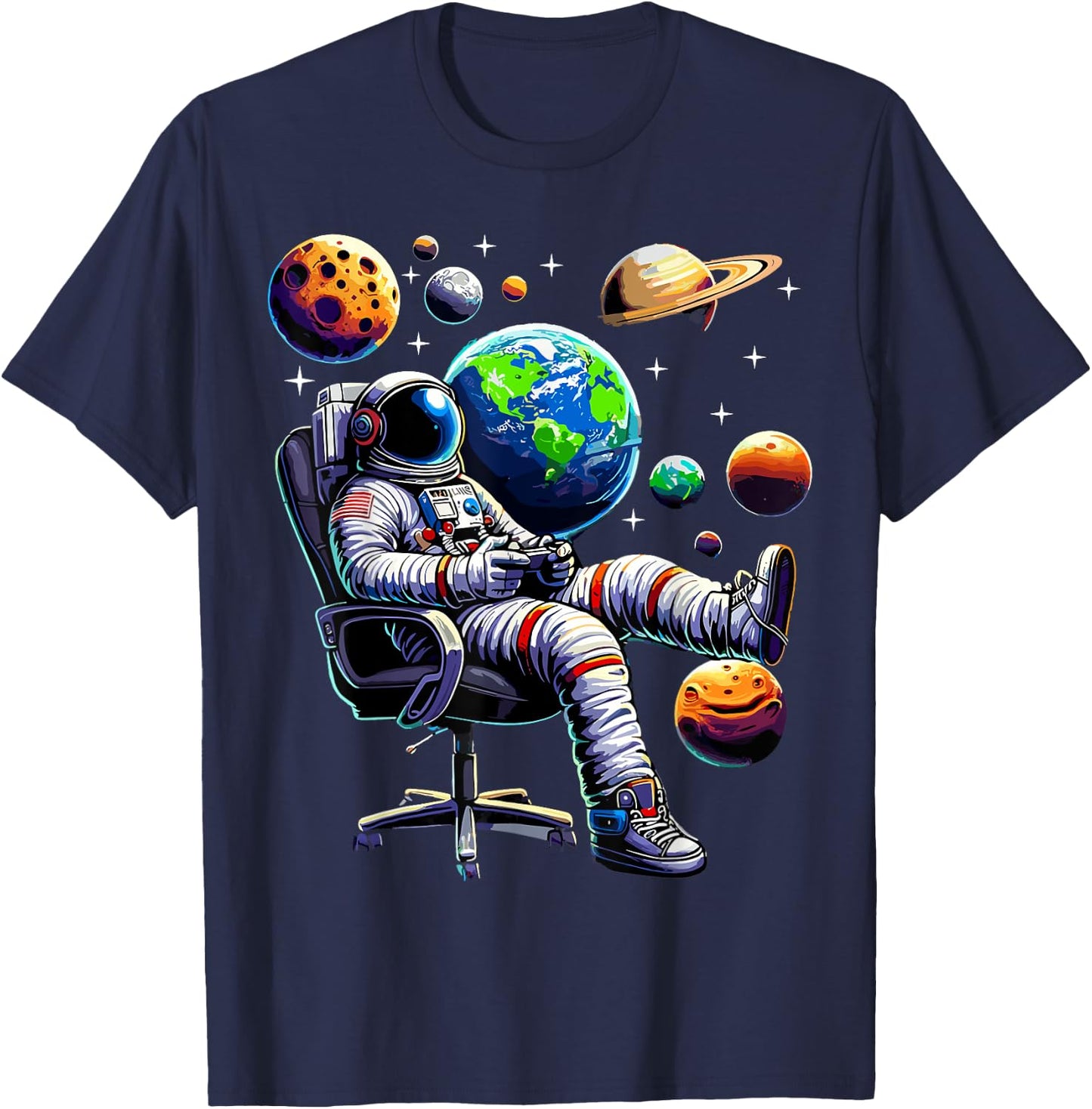 Astronaut Gamer Space Gaming System Planets T-Shirt - T-Shirt | Navy