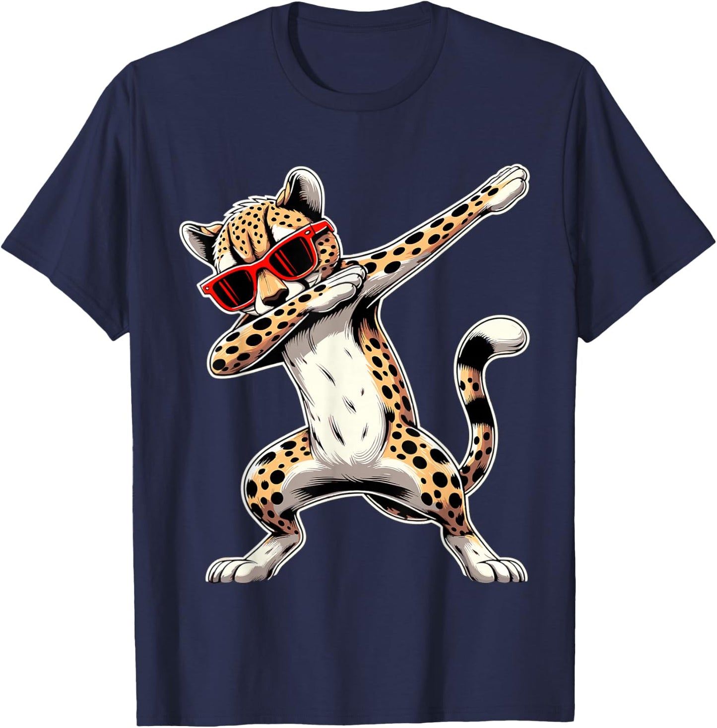 Dabbing Cheetah Sunglasses Animal Cheetah T-Shirt - T-Shirt | Navy