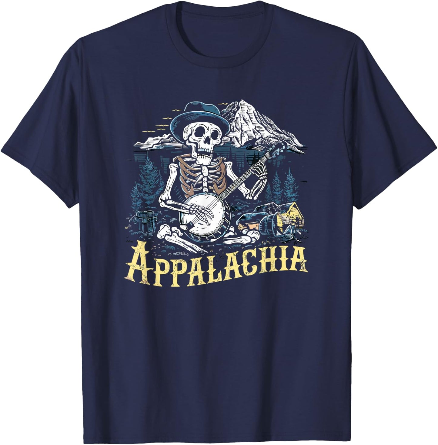 Bluegrass Banjo Skeleton, Appalachia Country Bluegrass Music T-Shirt - T-Shirt | Navy