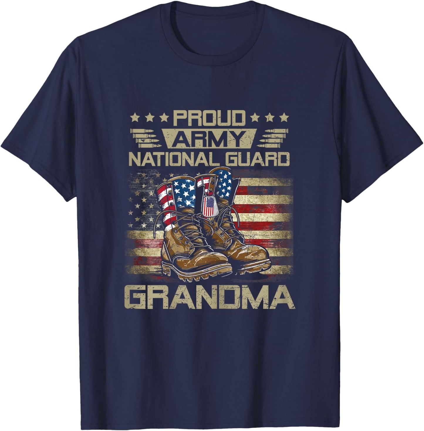 Proud National Guard Grandma Flag US Family Matching T-Shirt - T-Shirt | Navy