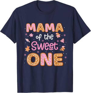Mama Of The Sweet One Gingerbread 1st Birthday Girl Xmas T-Shirt - T-Shirt | Navy