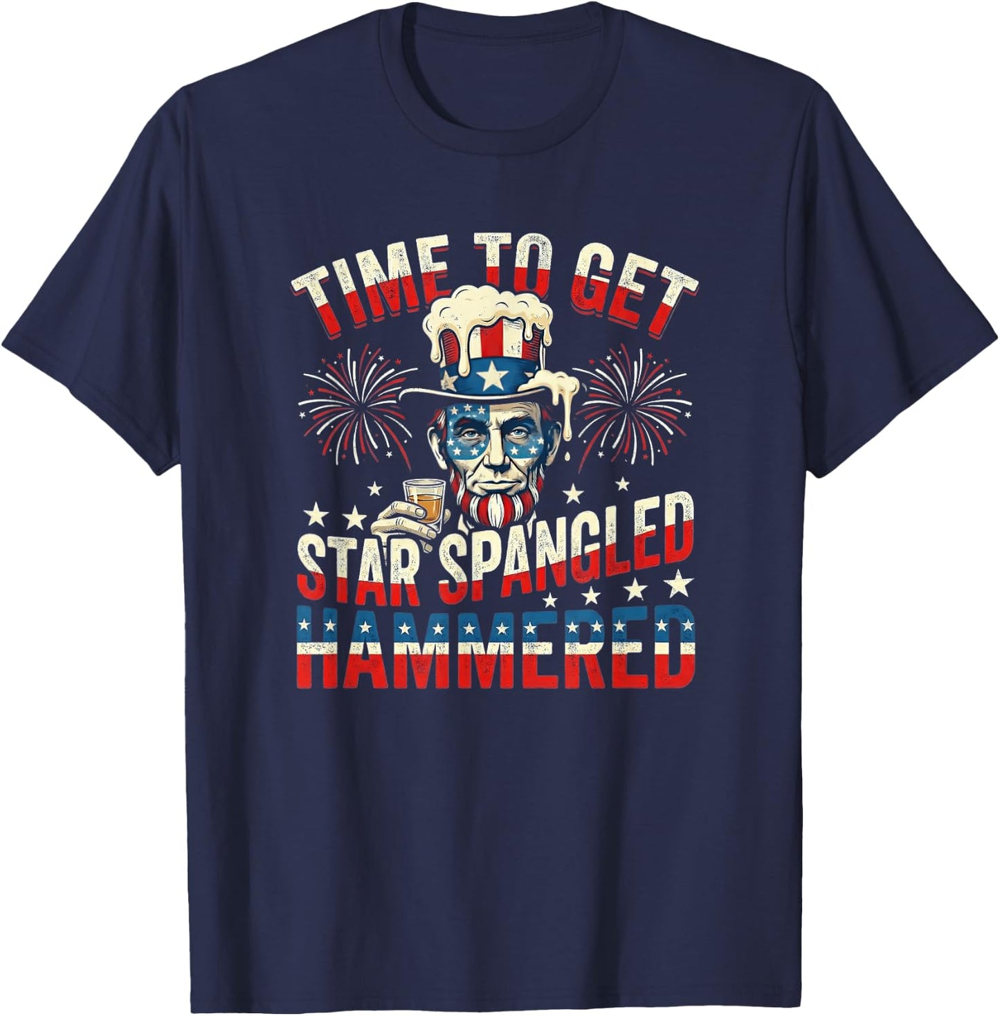 Time to Get Star Spangled Hammered 4th of July T-Shirt - T-Shirt | Navy