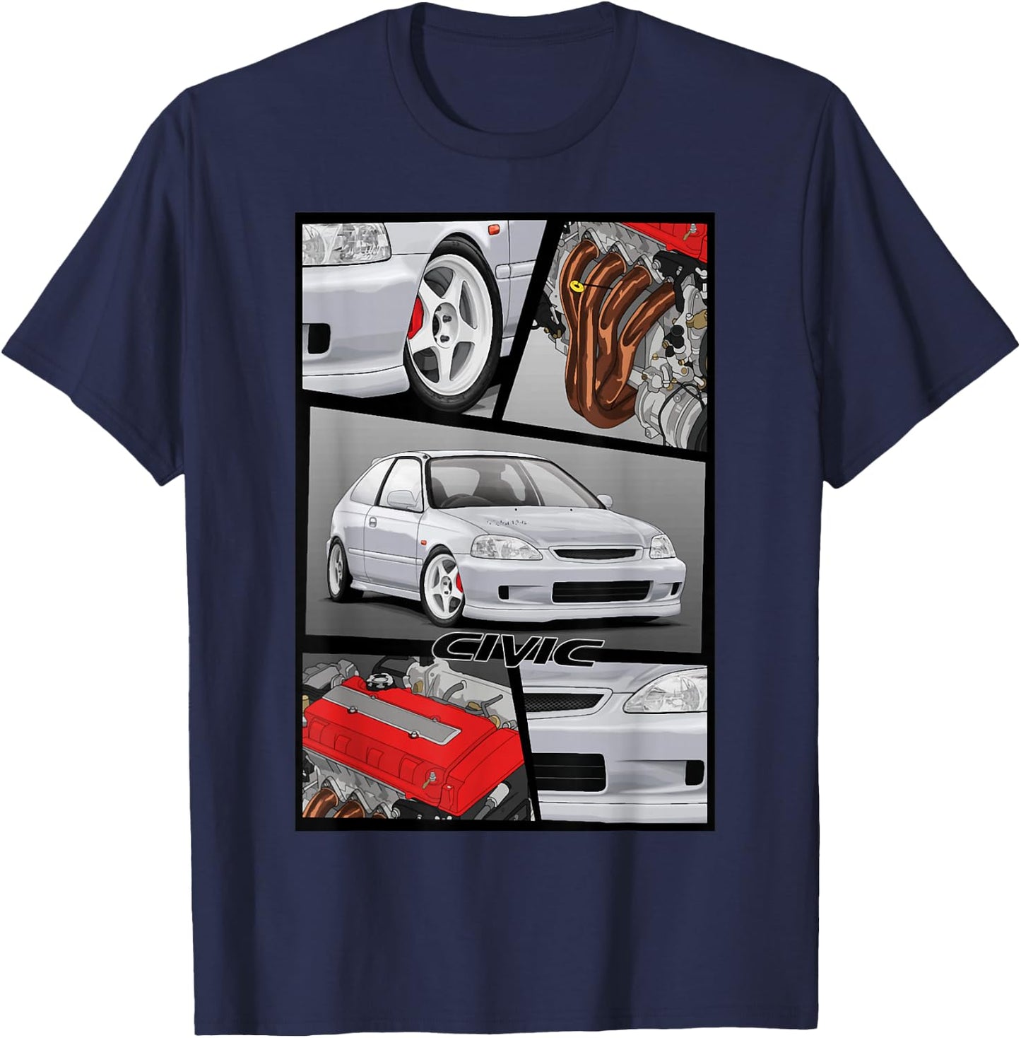 Civic EK B16 Engine Type R Japanese Car T-Shirt - T-Shirt | Navy