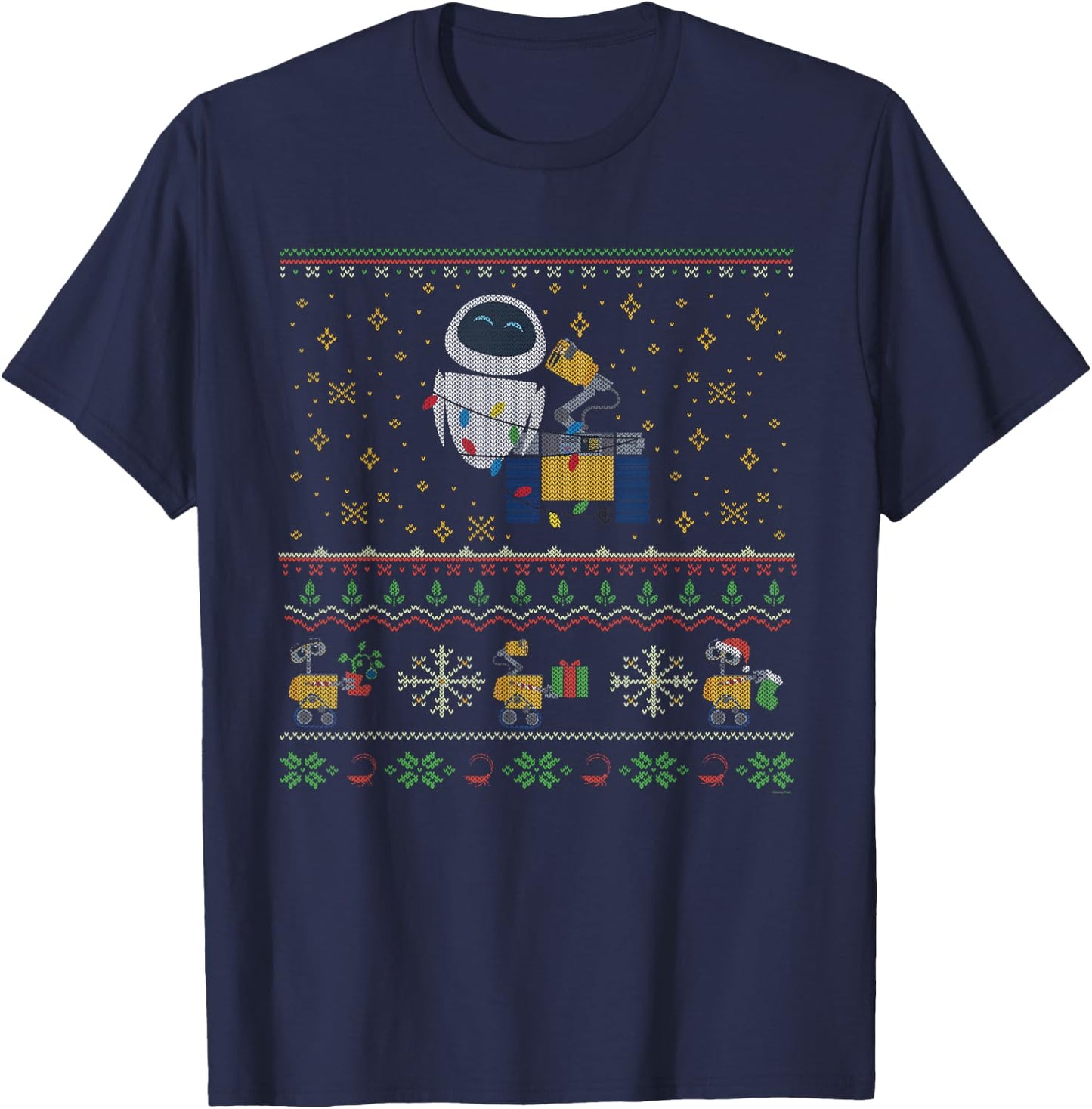 Disney PIXAR Wall-E & Eve Ugly Christmas Sweater Holiday T-Shirt - T-Shirt | Navy