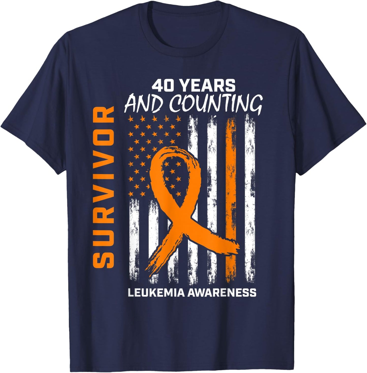 40 Years Cancer Free Leukemia Survivor Gifts American Flag Men T-Shirt - T-Shirt | Navy