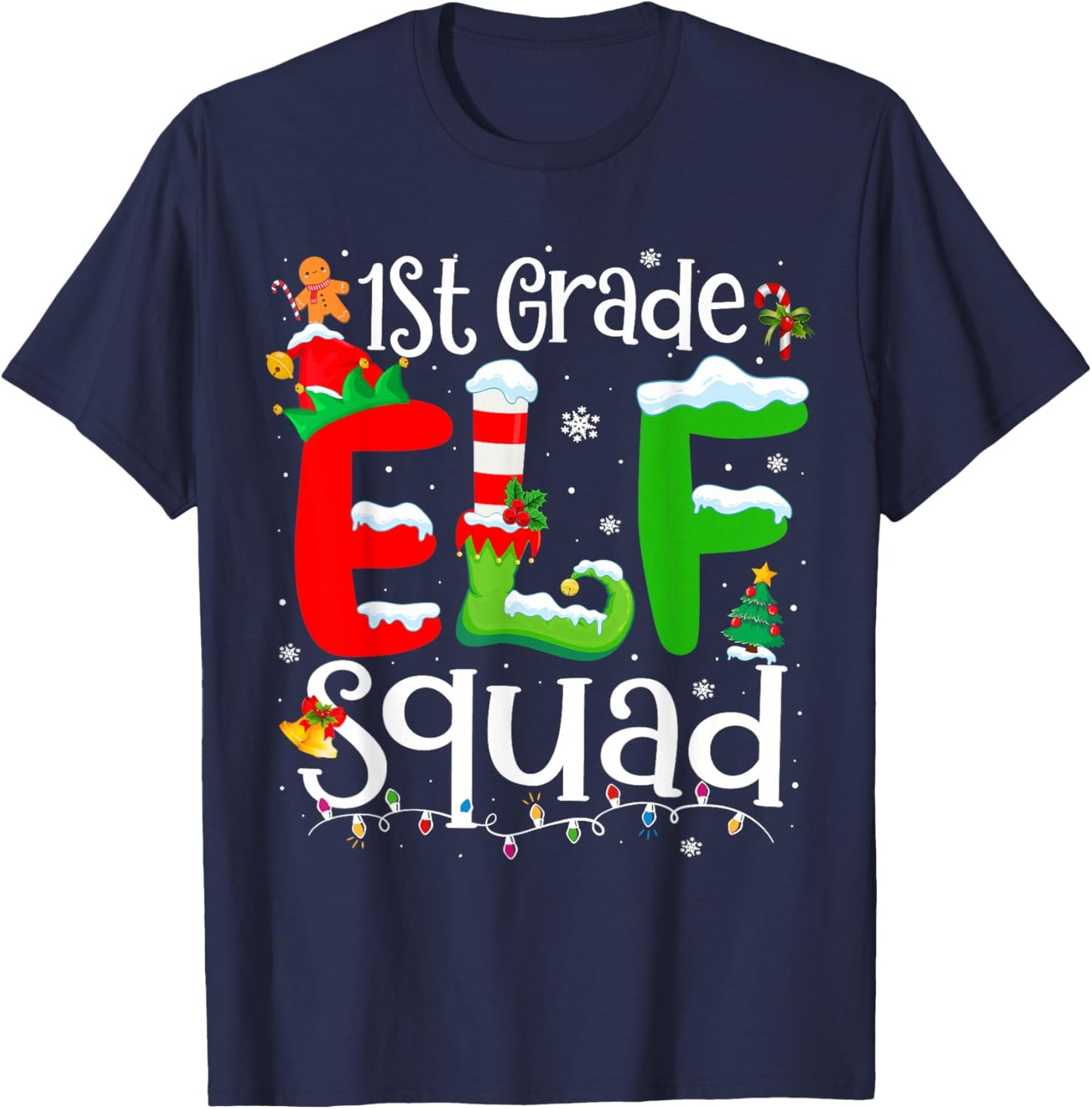 1st Grade Elf Squad Funny Teacher Christmas Students T-Shirt - T-Shirt | Navy