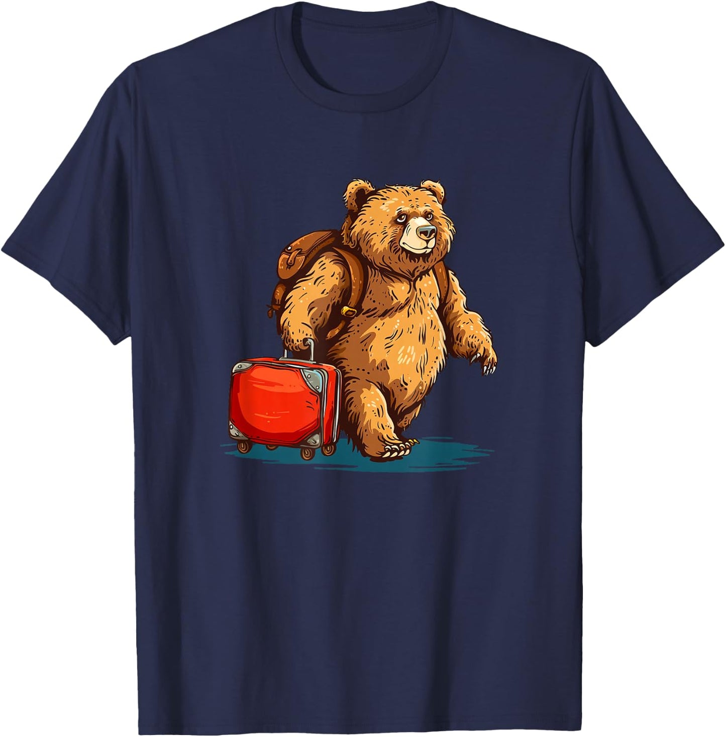 Sweet Traveling Bear with Suitcase for a Cheerful Look T-Shirt - T-Shirt | Navy