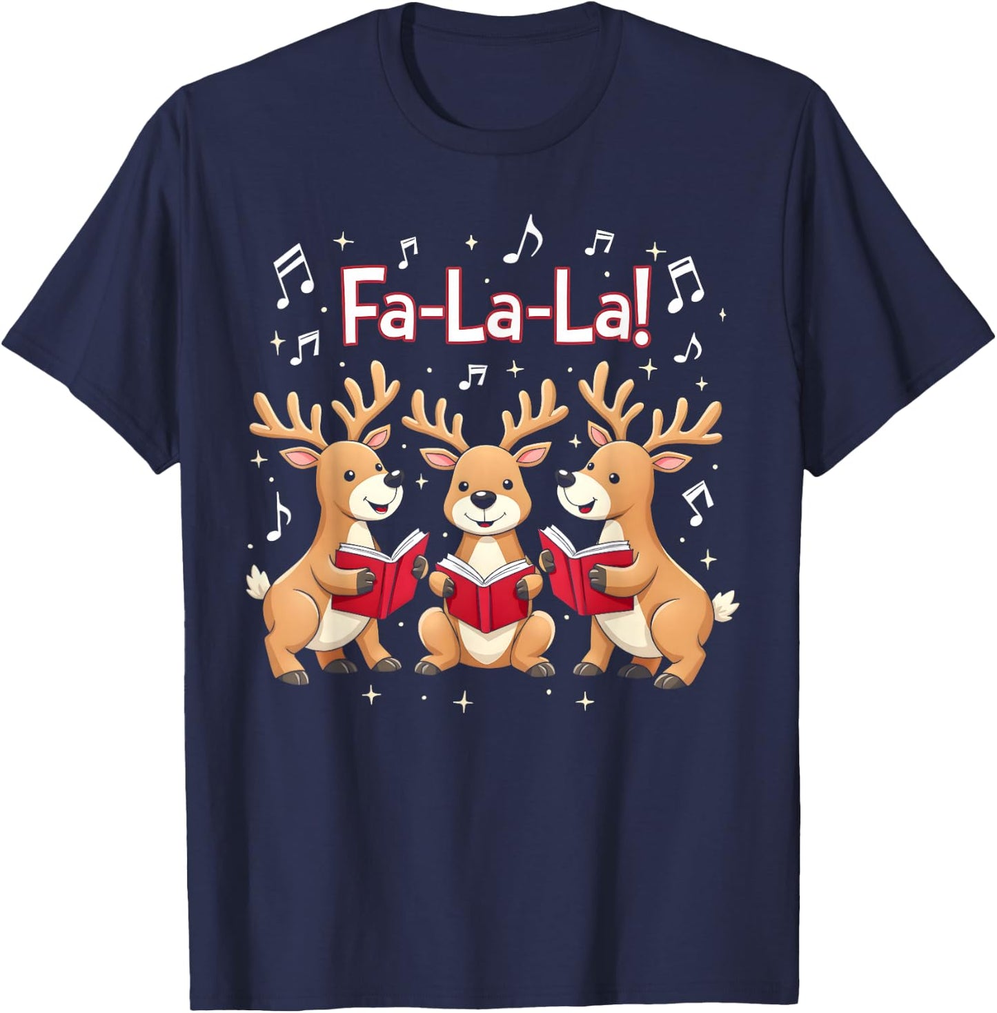 Fa-La-La Reindeer Christmas Caroling Festive Holiday T-Shirt - T-Shirt | Navy