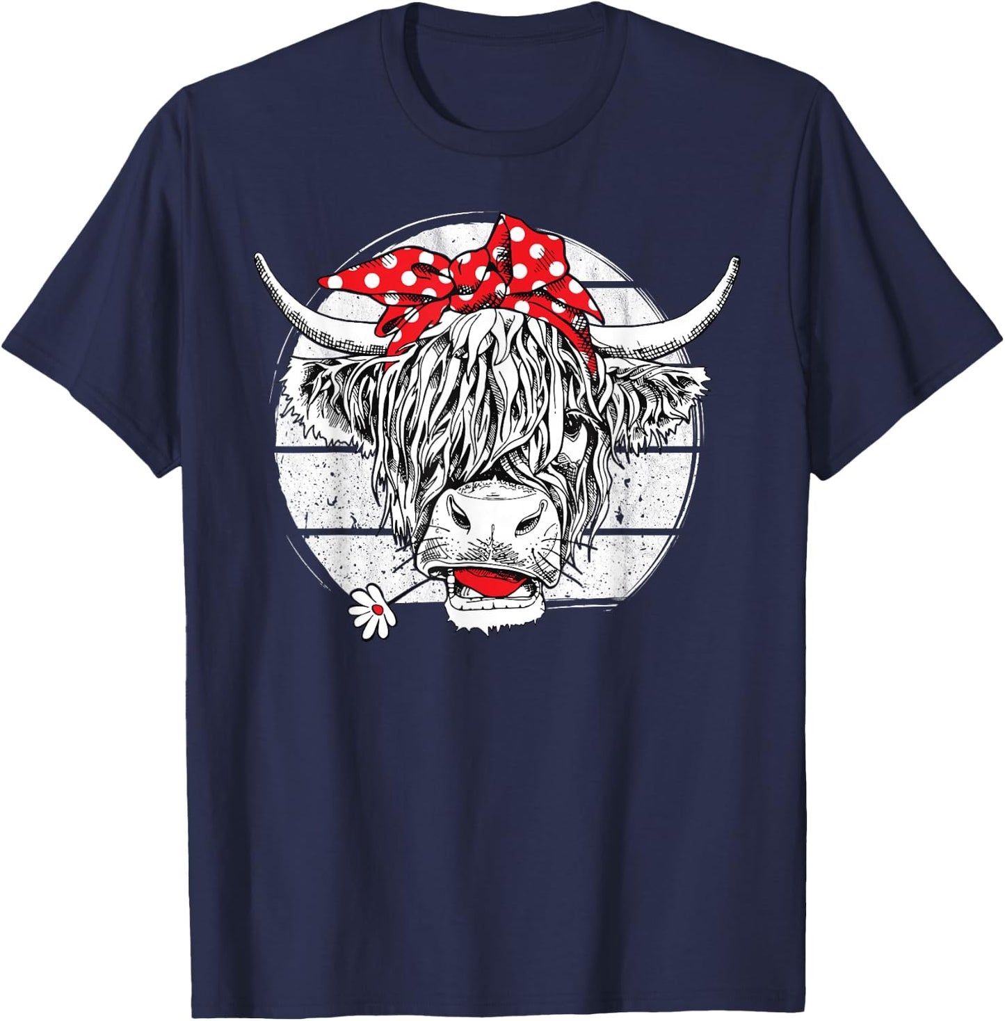Scottish Highland Cow Cattle Hairy Cow Flowers Woman T-Shirt - T-Shirt | Navy
