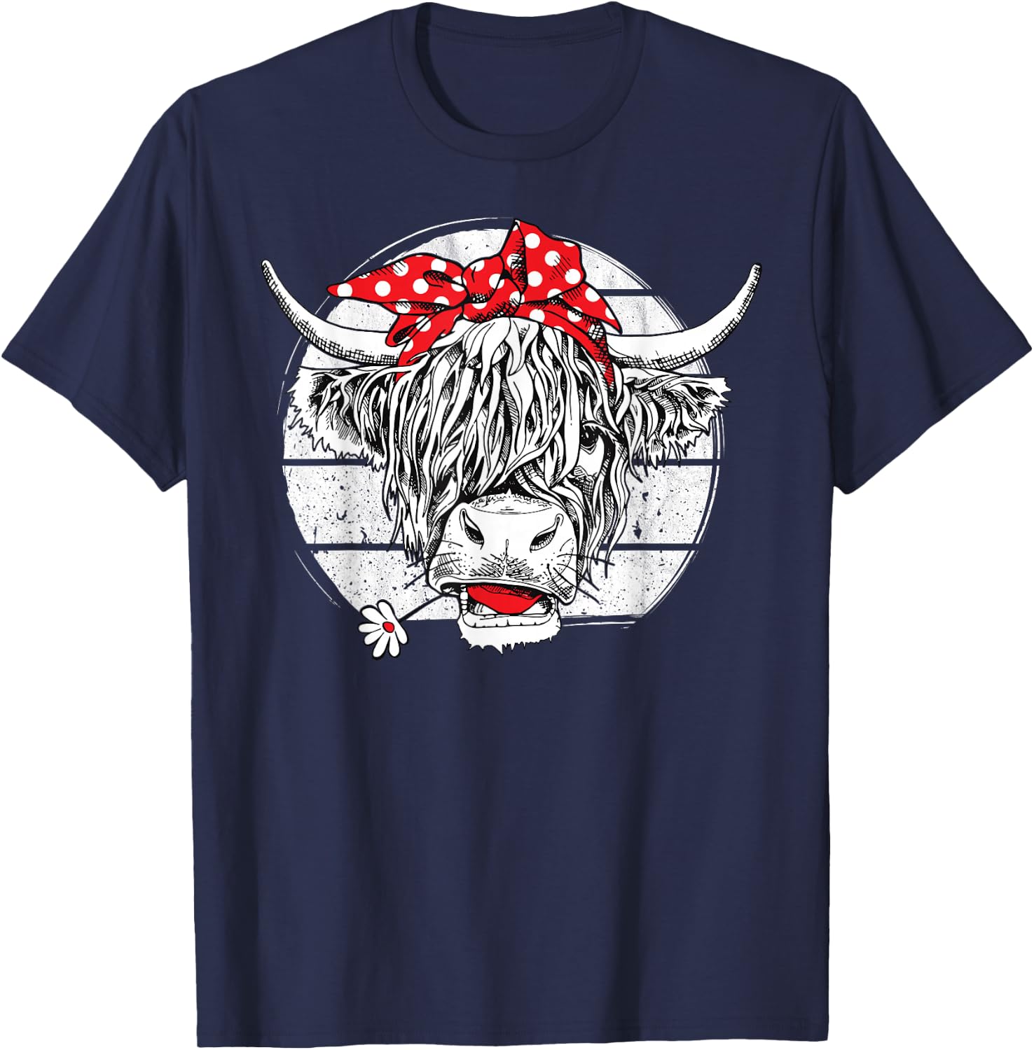 Scottish Highland Cow Cattle Hairy Cow Flowers Woman T-Shirt - T-Shirt | Navy