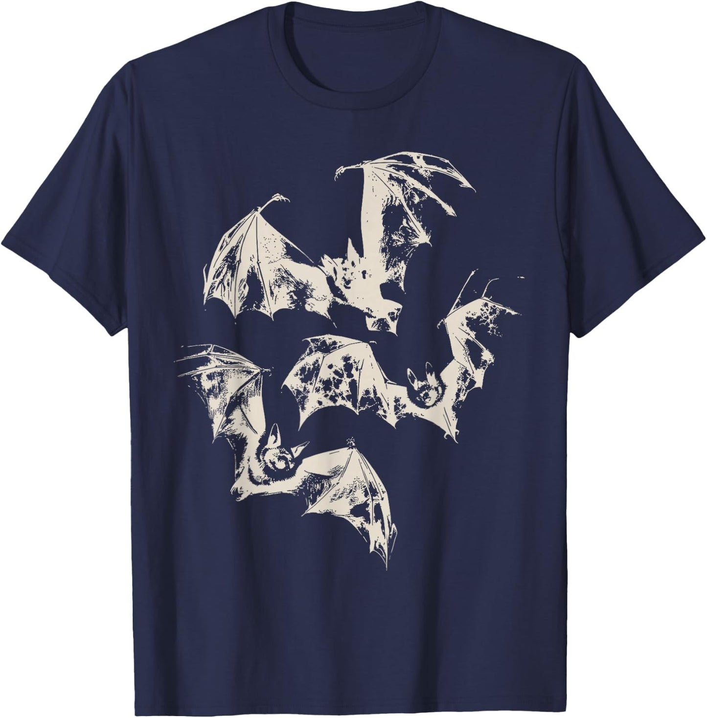 Three Bats Vintage Graphic | Washed Retro Gothic Men Women T-Shirt - T-Shirt | Navy