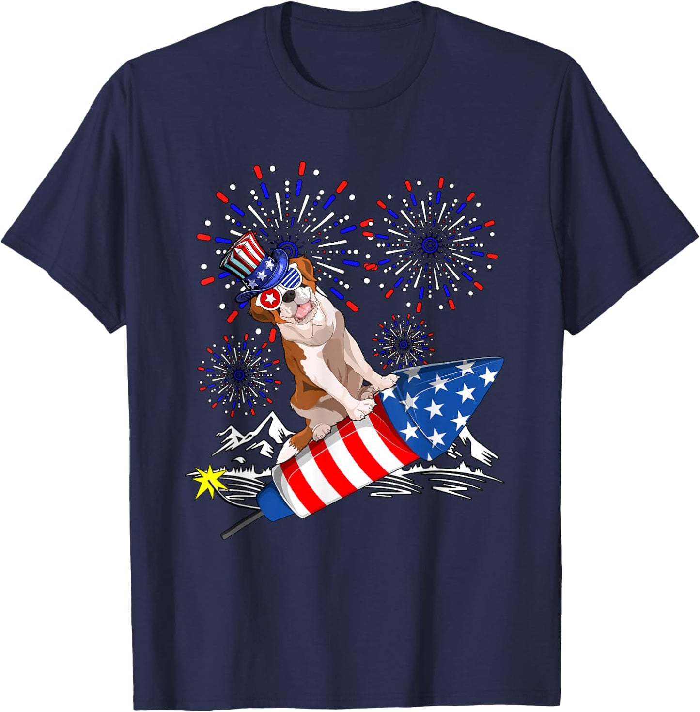 St. Bernard Costume 4th Of July Fireworks Patriotic Lover T-Shirt - T-Shirt | Navy
