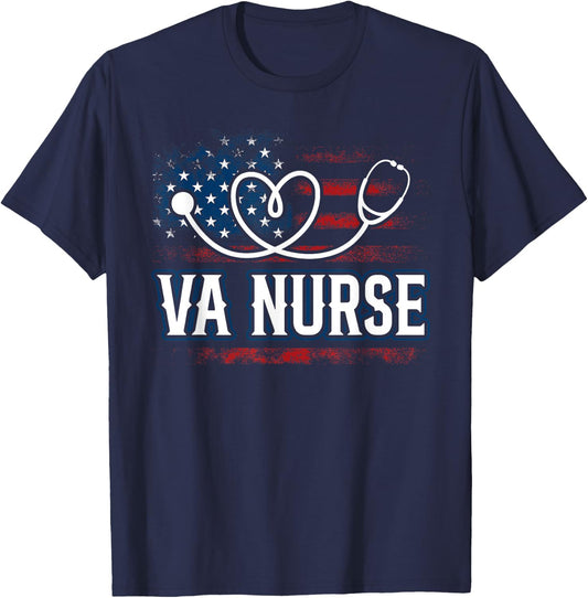 American Flag VA Nurse Patriotic 4th of July Vintage T-Shirt - T-Shirt | Navy