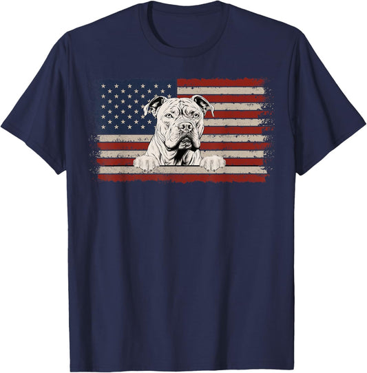 Patriotic American Bully Dog American Flag USA 4th of July T-Shirt - T-Shirt | Navy