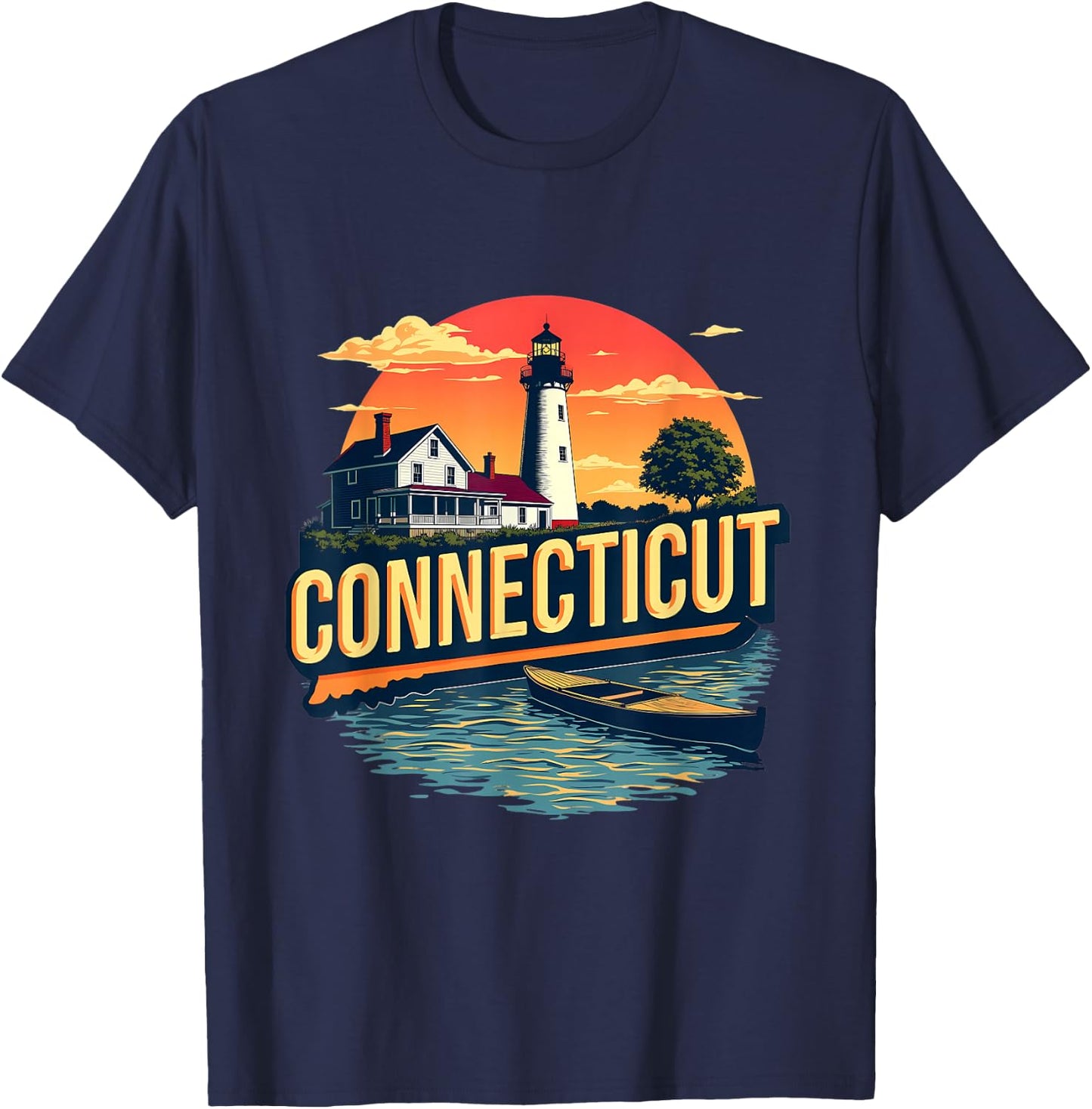Connecticut Vintage Lighthouse Coastal Sunset Scenic T-Shirt - T-Shirt | Navy