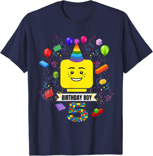 Building Bricks Birthday Boy 5 5th Master Builder Blocks T-Shirt - T-Shirt | Navy