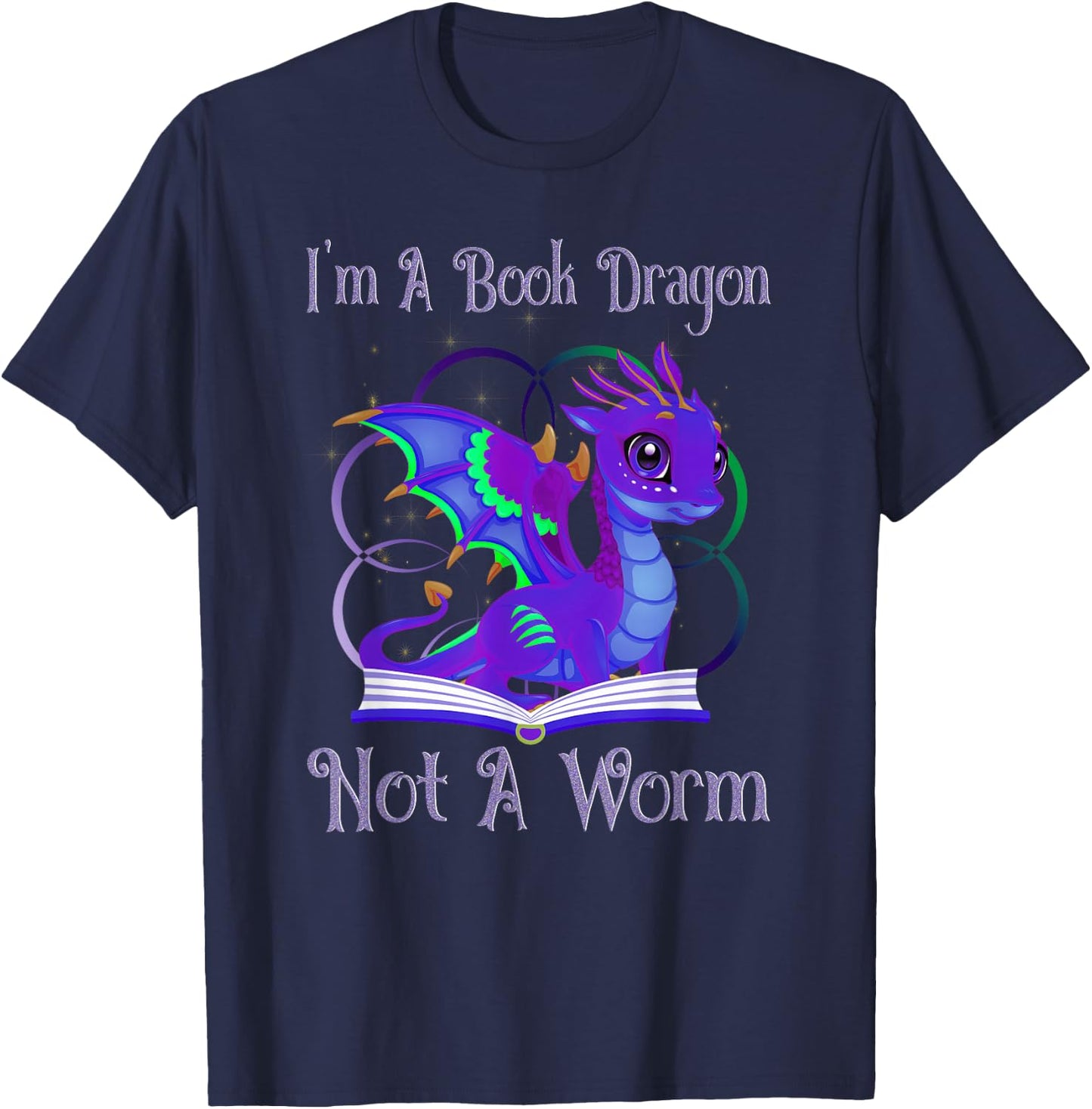 I'm a Book Dragon Not a Worm Funny Dragons Reading T-Shirt - T-Shirt | Navy