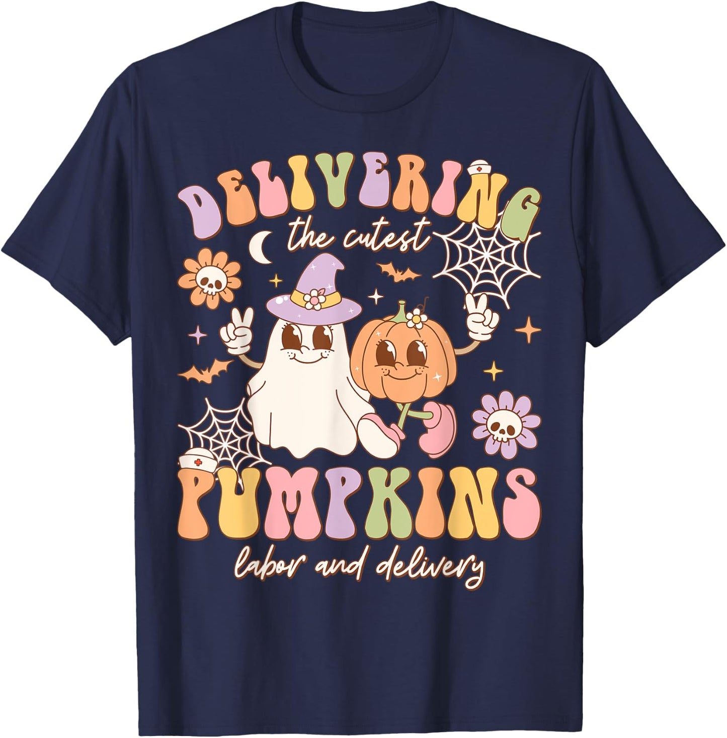Delivering The Cutest Pumpkins Labor And Delivery Halloween T-Shirt - T-Shirt | Navy