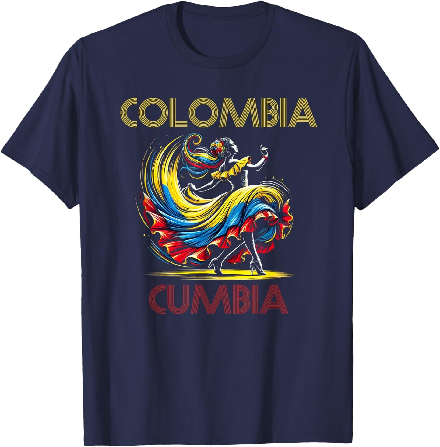 Colombia Flag Hispanic Heritage Month Women Cumbia Dancer T-Shirt - T-Shirt | Navy