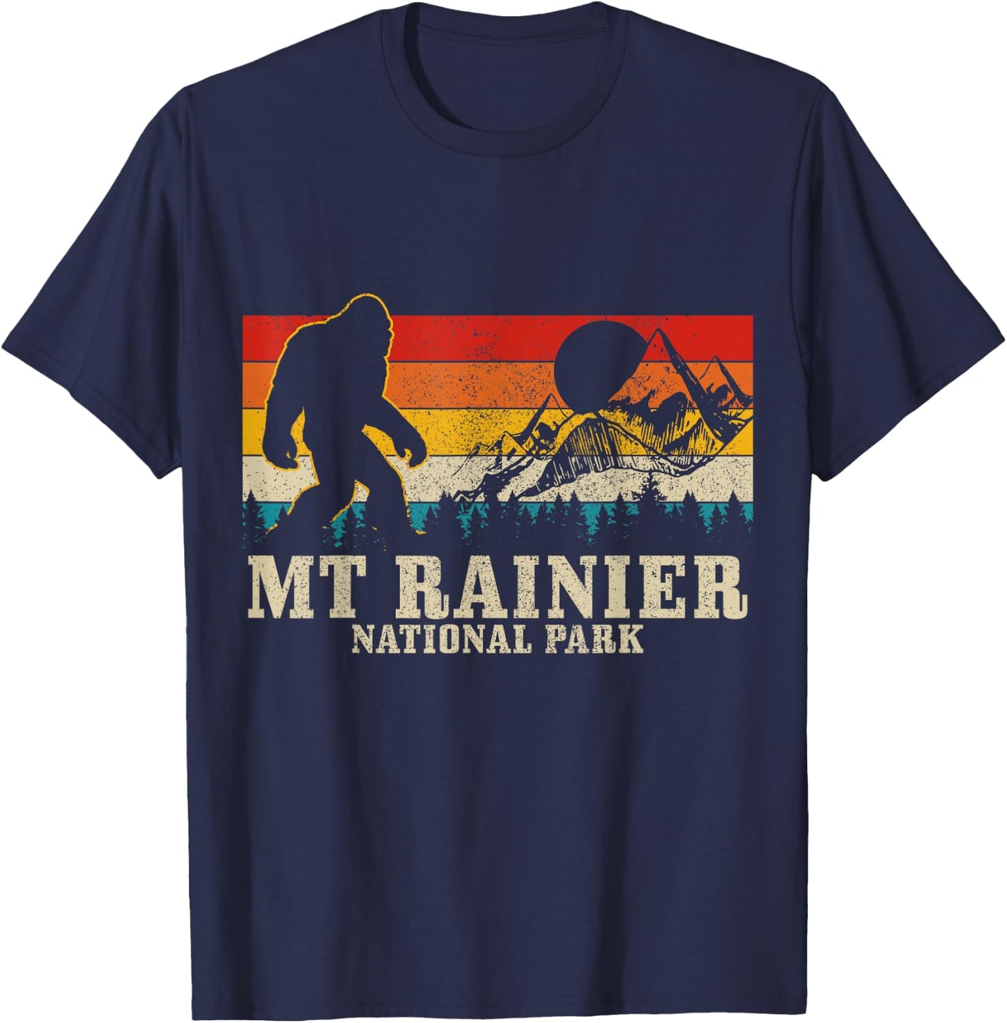 Mt. Rainier Bigfoot Vintage Mountain Hiking Washington PNW T-Shirt - T-Shirt | Navy