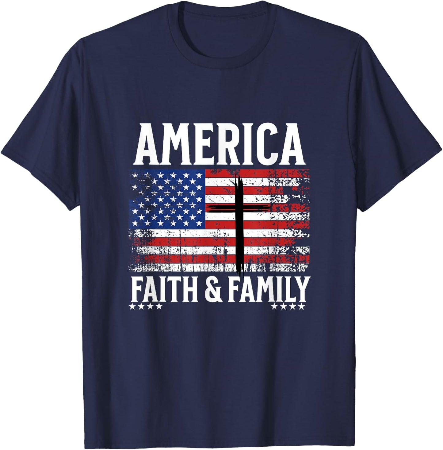 America Faith & Family Flag With Cross Patriotic 4th of July Kids Men T-Shirt - T-Shirt | Navy