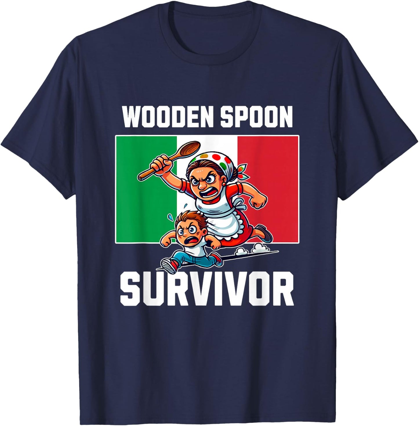 Wooden Spoon Survivor Survived Italian Mom Men Women Kid T-Shirt - T-Shirt | Navy
