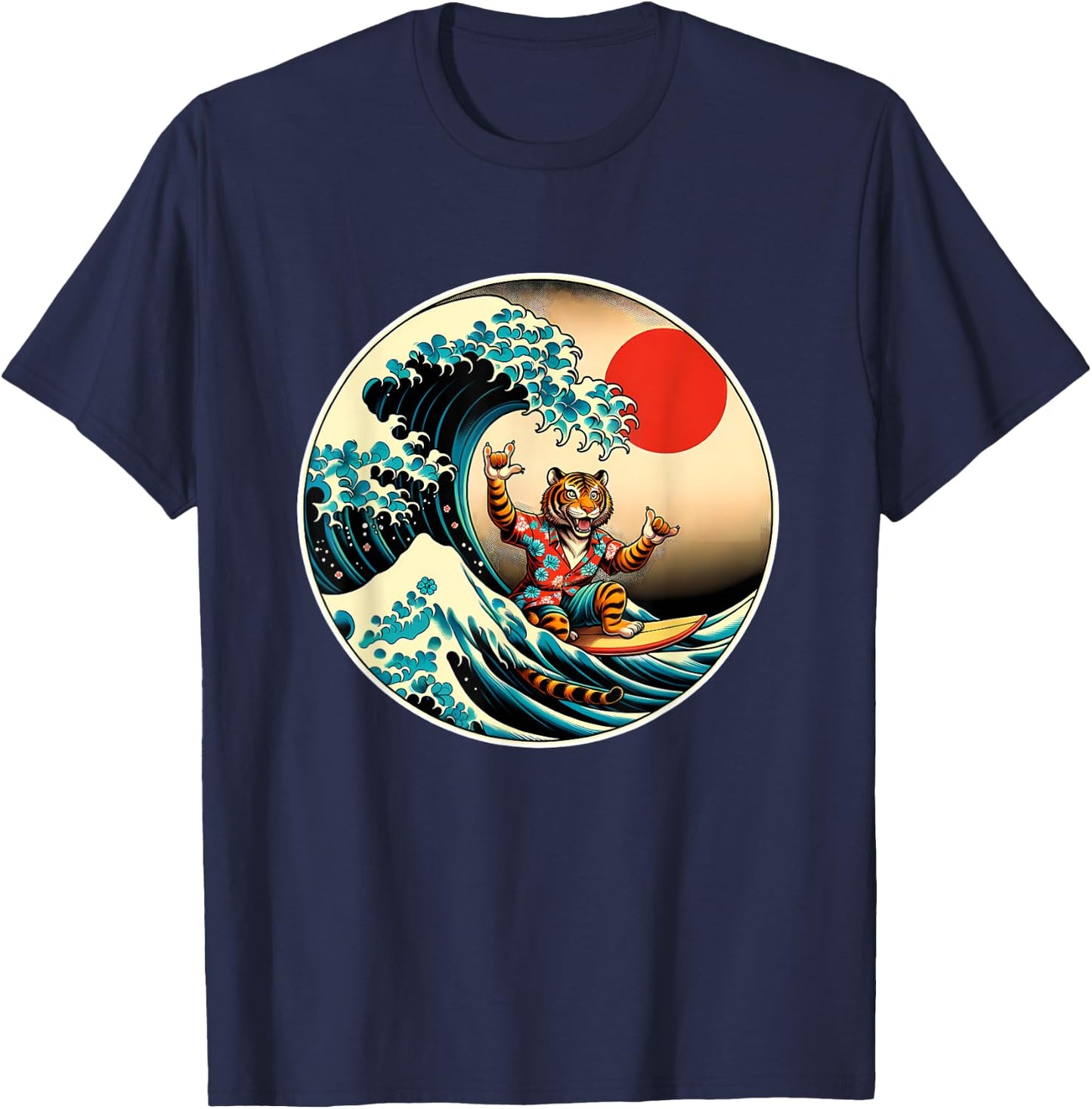 Great Wave Kanagawa Tiger Surfing T-Shirt - T-Shirt | Navy