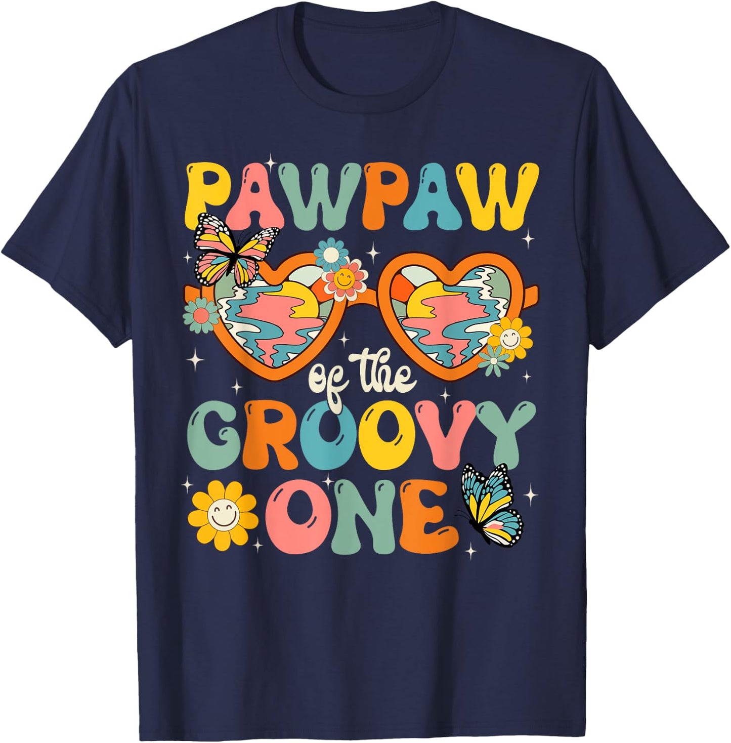 Pawpaw of the Groovy One Glasses Birthday Party T-Shirt - T-Shirt | Navy