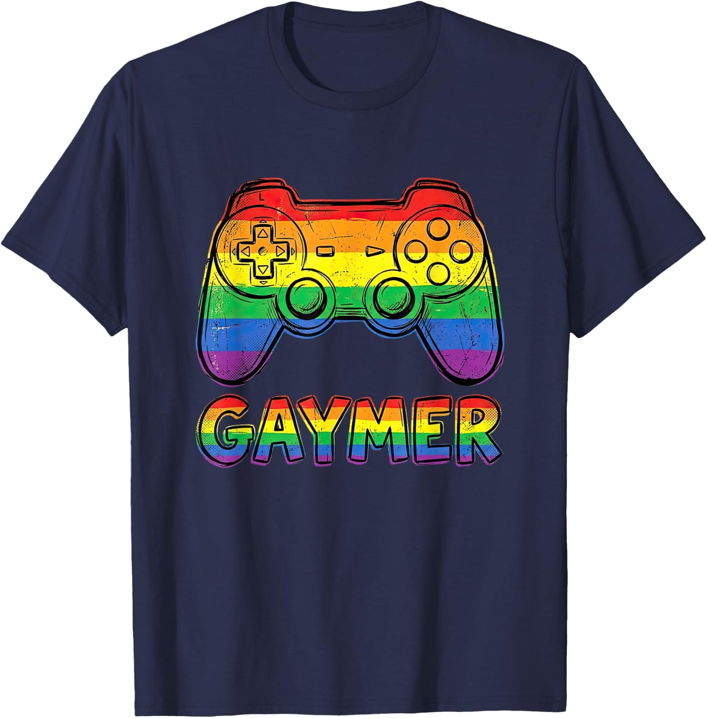 Gaymer Funny Gay Gamer Rainbow LGBTQ Pride Month Video Games T-Shirt - T-Shirt | Navy