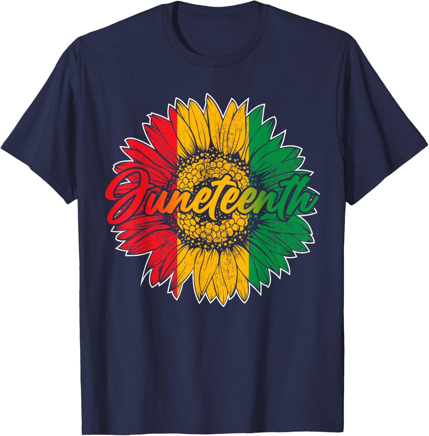 Juneteenth Sunflower African American Women Men Juneteenth T-Shirt - T-Shirt | Navy
