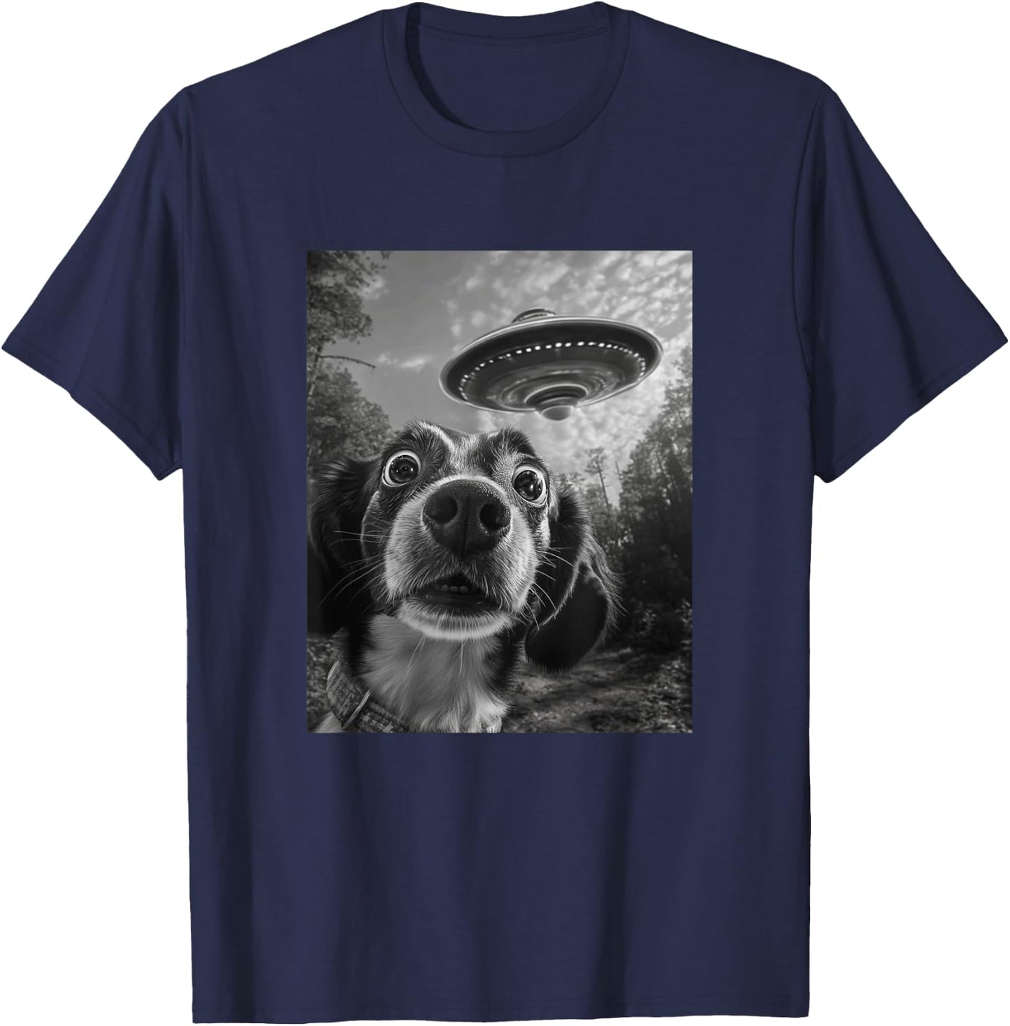 Dog UFO Meme - Funny Dog Selfie with UFO Men Women Kids T-Shirt - T-Shirt | Navy