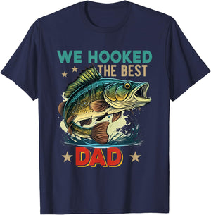 Vintage Retro We Hooked The Best Dad Father's Day Fisher T-Shirt - T-Shirt | Navy