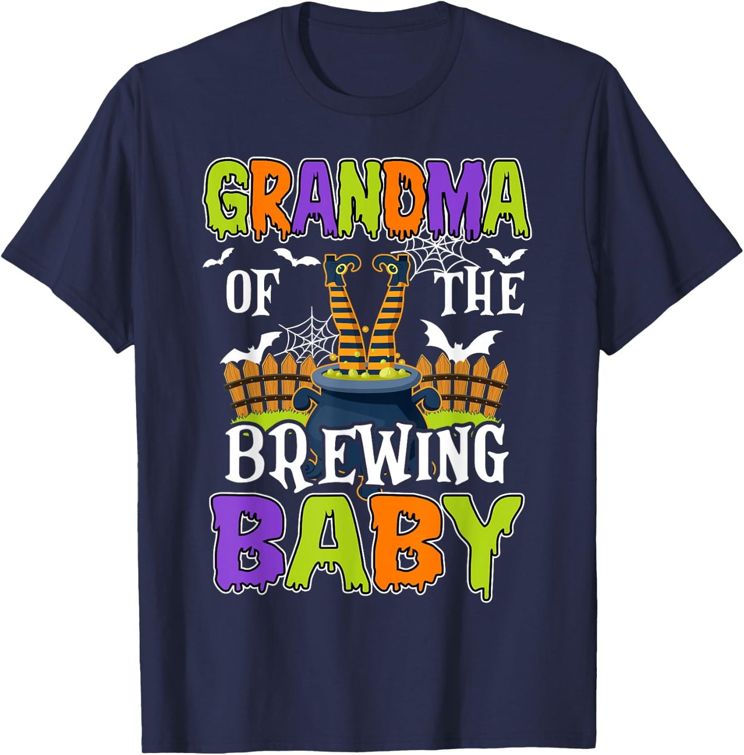 Grandma Of The Brewing Baby Halloween Witch Baby Funny T-Shirt - T-Shirt | Navy
