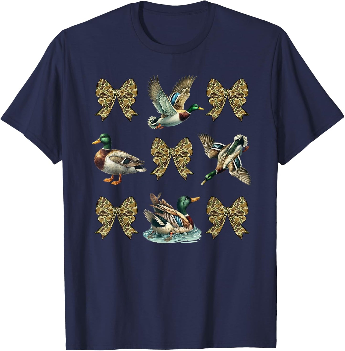 Mallard Duck Camouflage Camo Bow Duck Hunting Girls Camo T-Shirt - T-Shirt | Navy