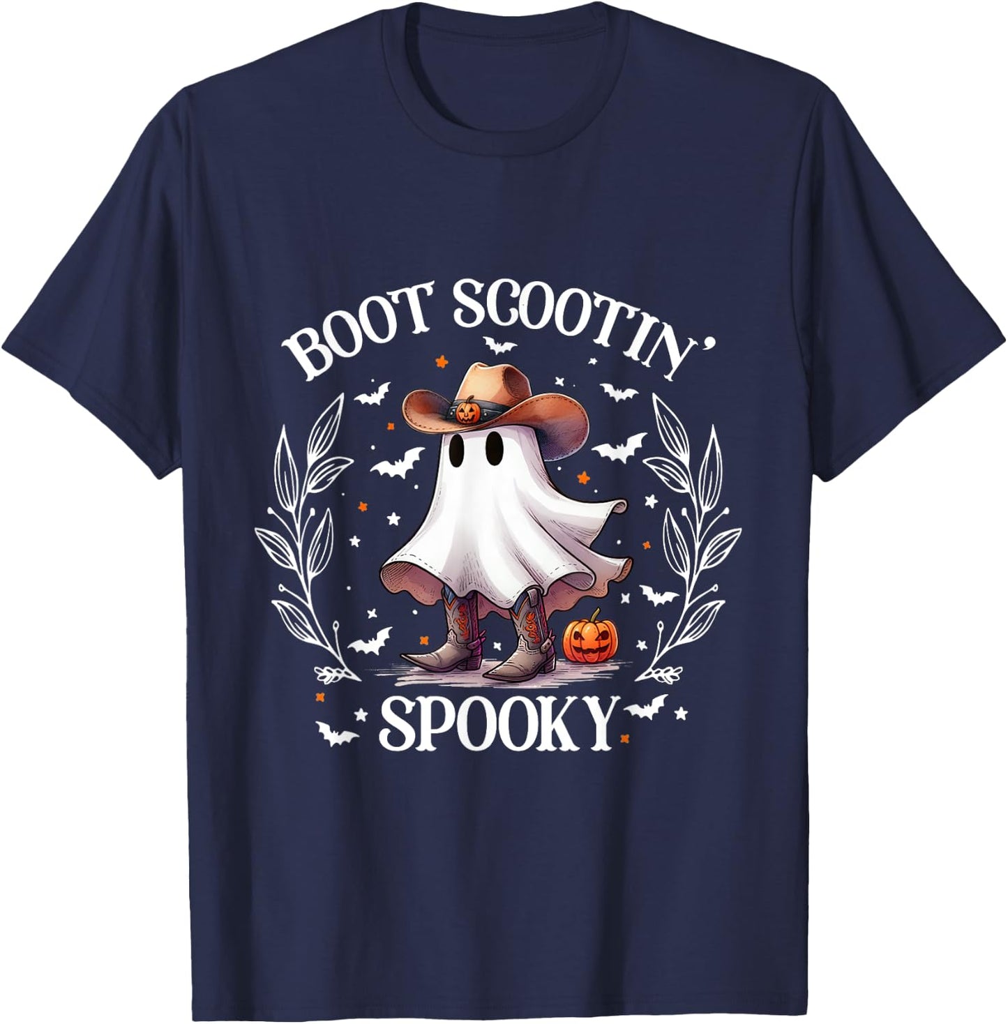 Boot Scootin Spooky Retro Western Funny Halloween Cute Ghost T-Shirt - T-Shirt | Navy