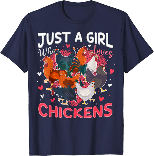 Girl Who Loves Chickens Farmer Animal Farm For Chicken Girls T-Shirt - T-Shirt | Navy