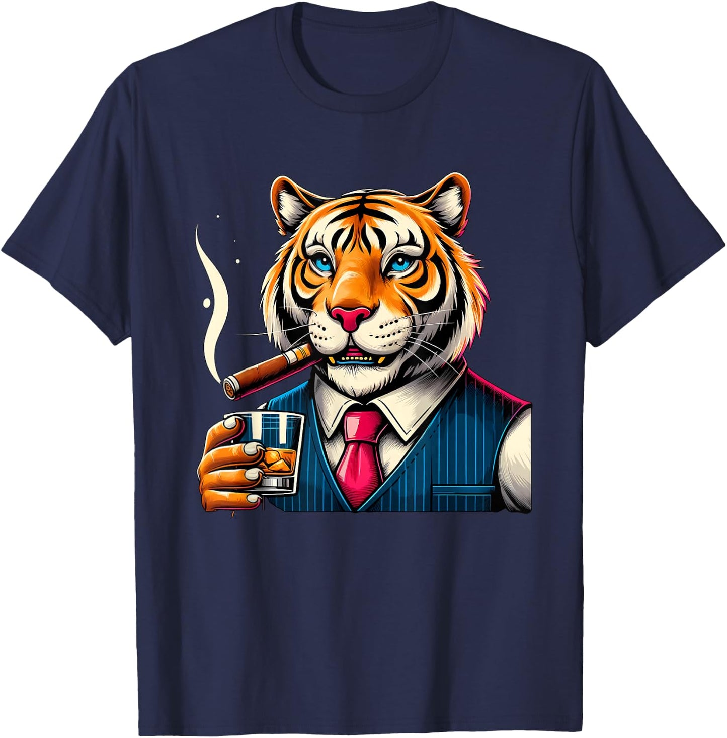 Bengal Tiger Cigar And Whiskey T-Shirt - T-Shirt | Navy