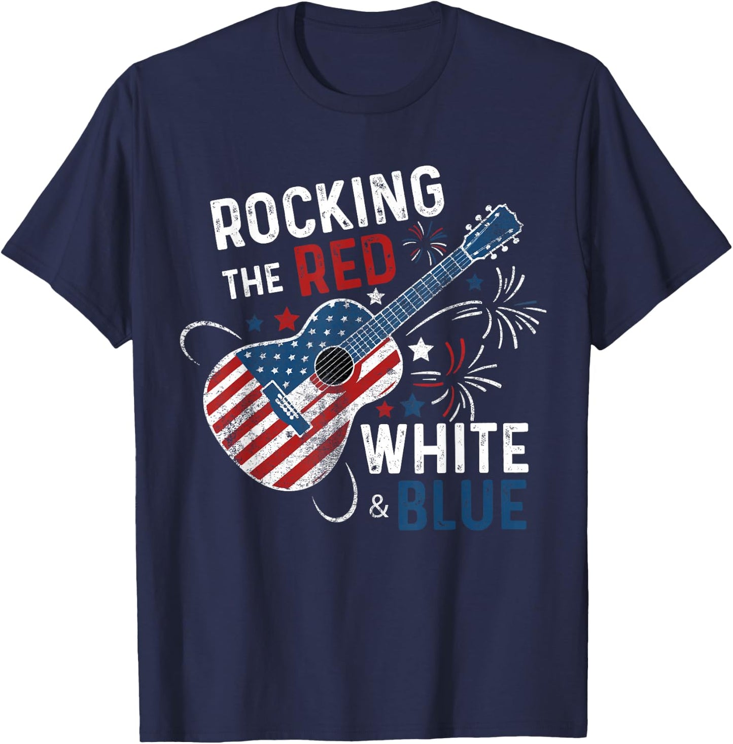 Rocking The Red White and Blue Guitar 4th Of July Musician T-Shirt - T-Shirt | Navy