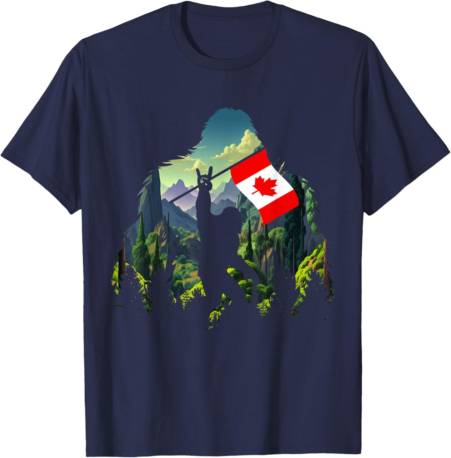 Bigfoot Lover Camper Maple Leaf Canadian Flag Canada Day T-Shirt - T-Shirt | Navy