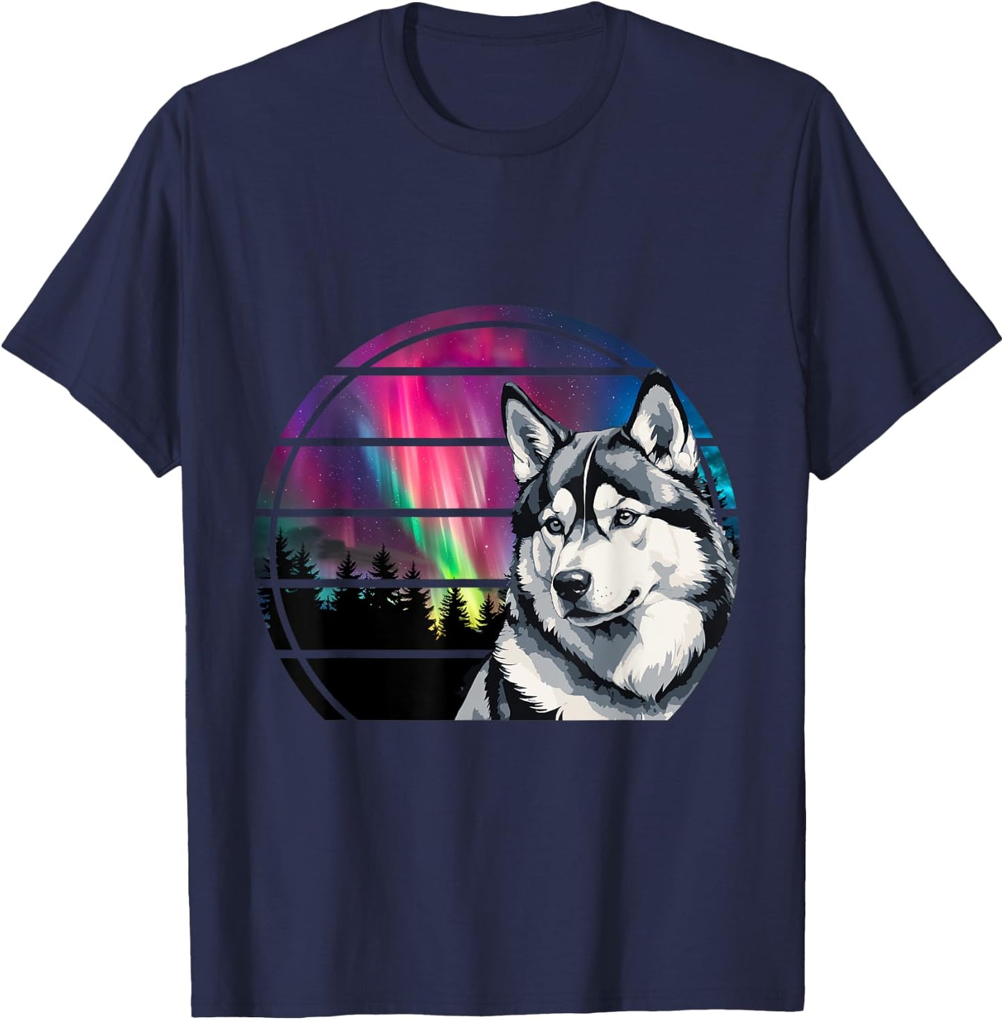 Siberian Husky Mom Alaskan Dog Northern Lights Alaska Husky Women Girls Kids T-Shirt - T-Shirt | Navy
