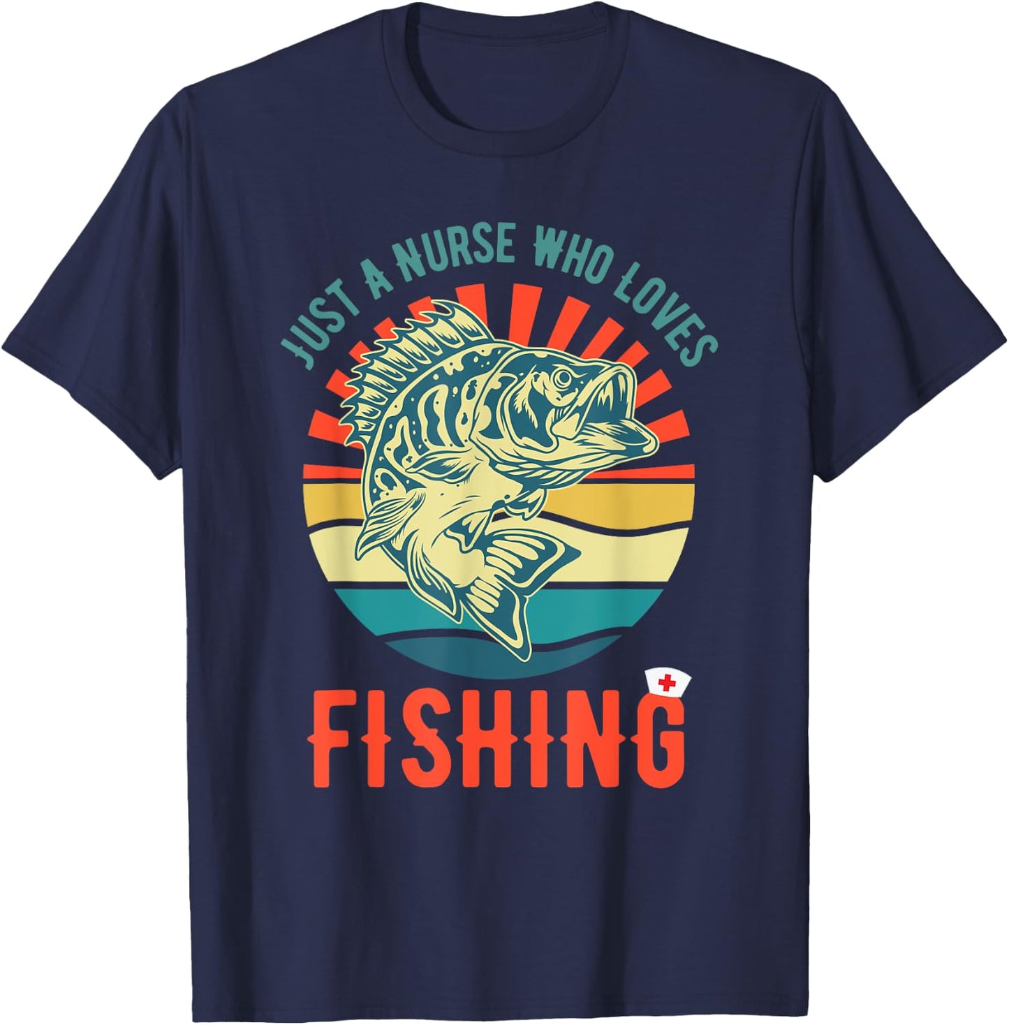 Just a Nurse Who Loves Fishing Retro Fisherman Gifts T-Shirt - T-Shirt | Navy