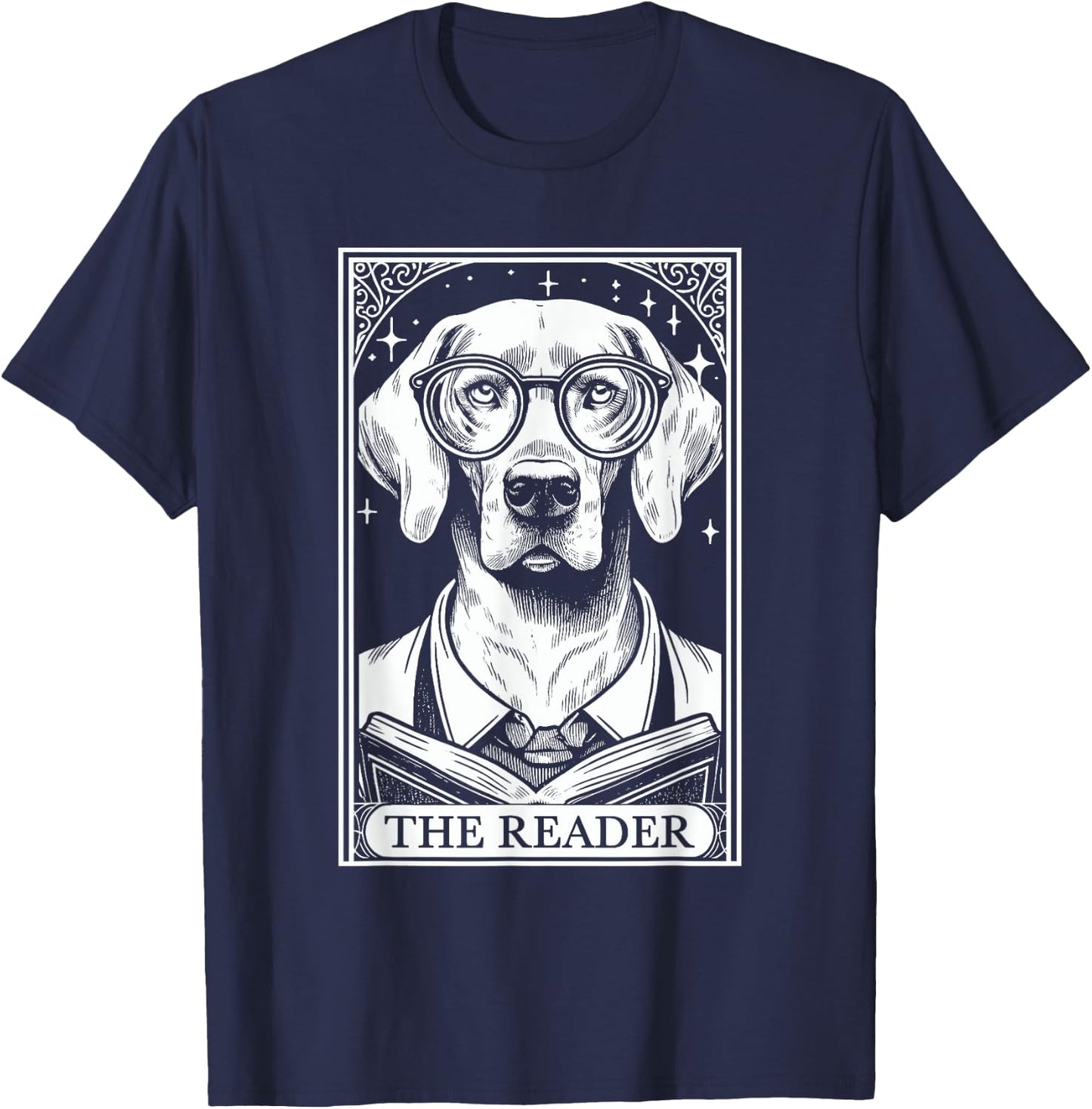 Tarot Card Vintage Weimaraner Dog Book Lover The Reader T-Shirt - T-Shirt | Navy