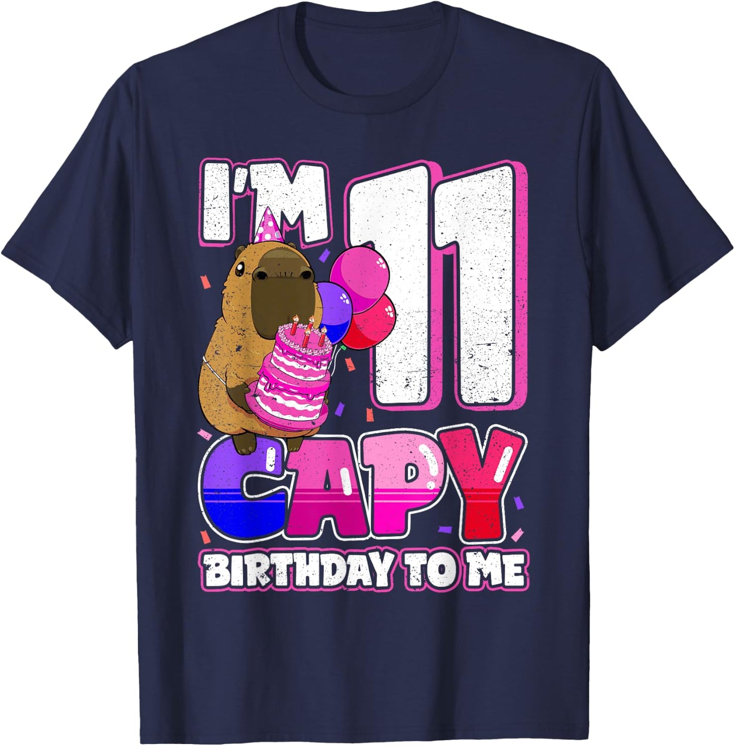 11 Years Capy Birthday to me Girls 11th Birthday Capybara T-Shirt - T-Shirt | Navy